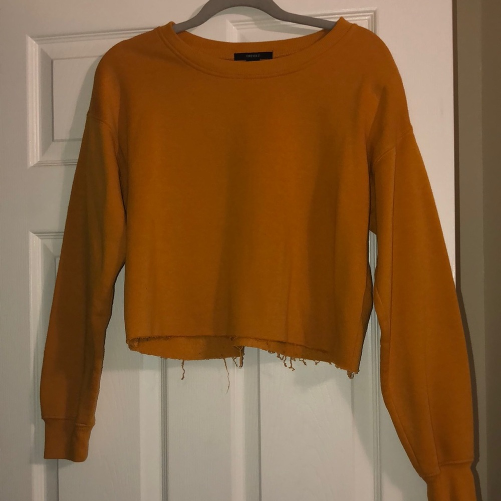 Mustard Cropped Distressed Sweatshirt